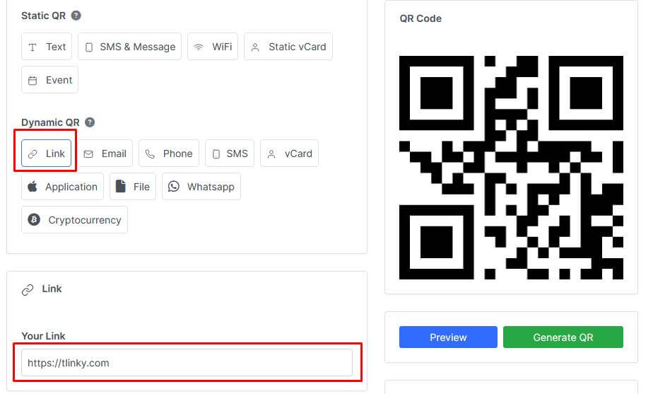 Step 4: Choose QR Code Type and Enter Data