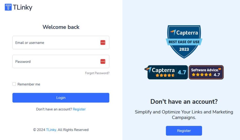 Step 2: Register or Log in to TLinky