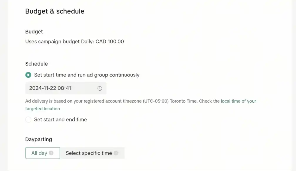 TikTok ads budget