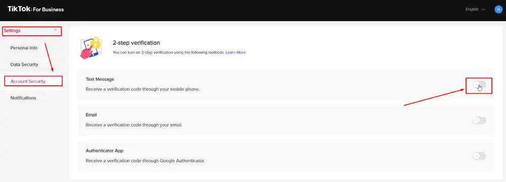 Enable TikTok Two-Step Verification