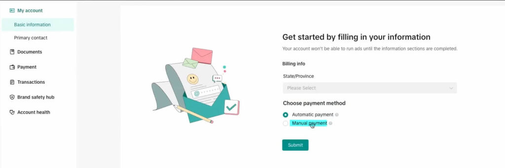 TikTok Ads Manager Payment Methods Interface