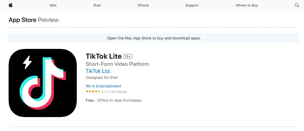 TikTok Lite Appstore