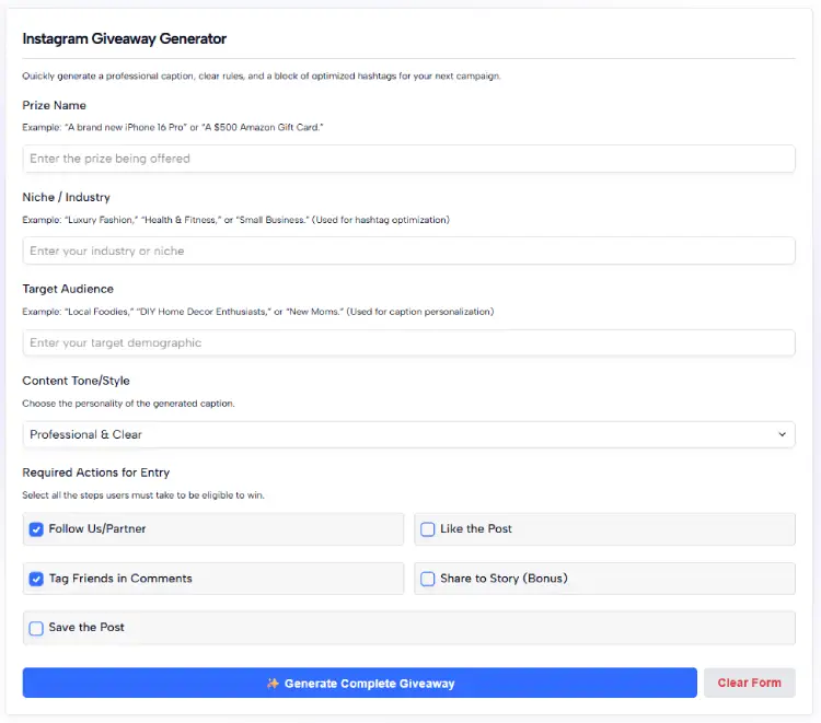 Instagram Giveaway Generator