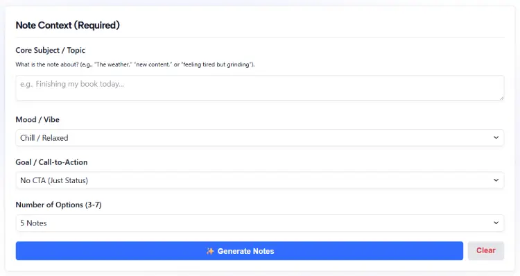 Instagram Note Generator