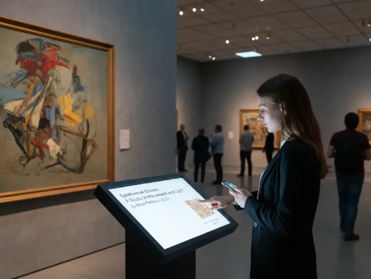 Digital art display with QR Code for interactive content or portfolio