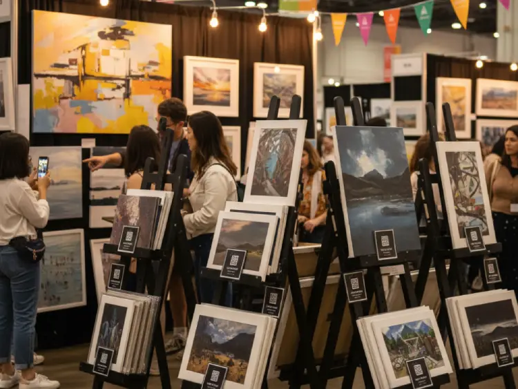 Local art exhibit with QR Code for artist info or event details