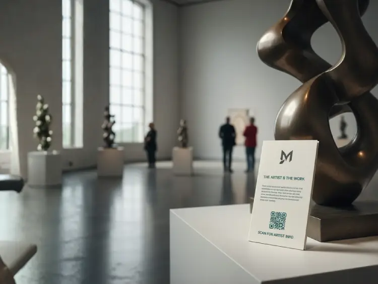 Sculpture display with QR Code for artist info or creation process