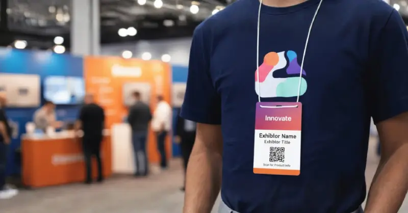 Exhibition badge with QR Code for networking and info sharing
