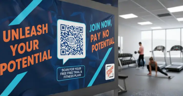 Gym banner with QR Code for membership info