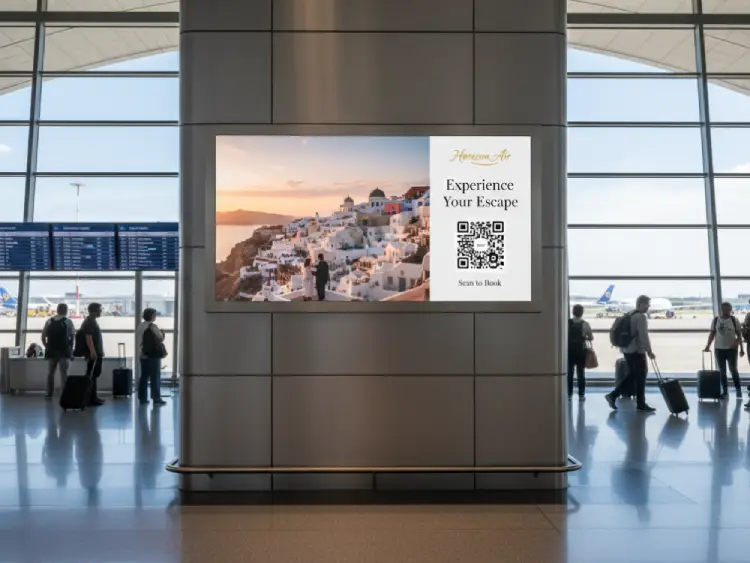 Airport or airline billboard with QR Code for tour guide