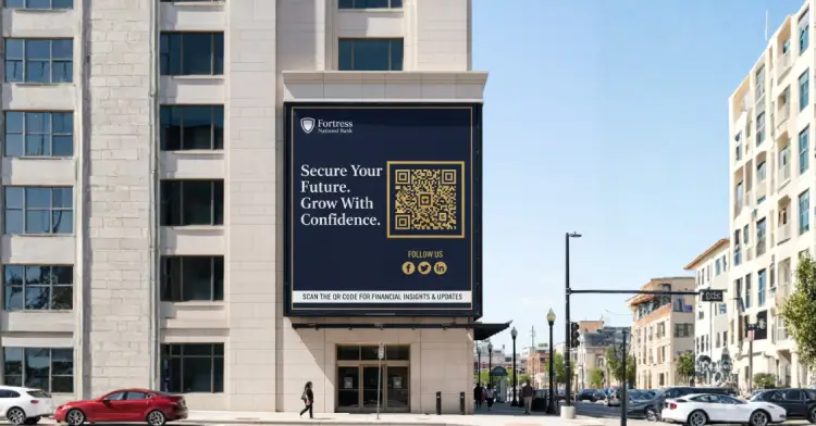 Bank billboard featuring QR Code for instant service access