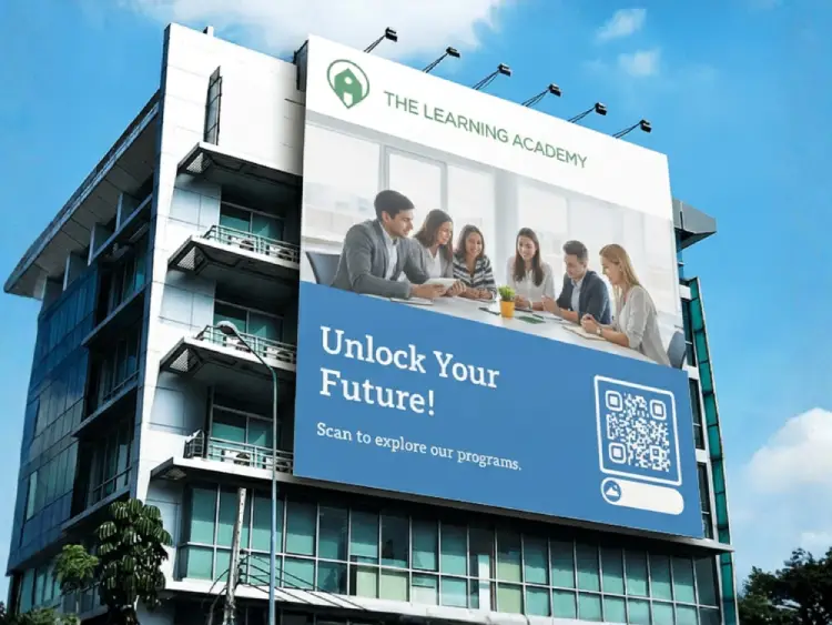 Institute billboard displaying QR Code for course details