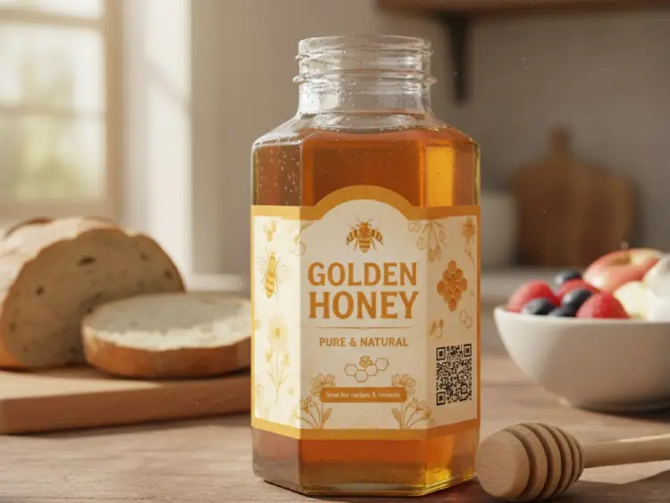 Honey jar featuring QR Code for origin details