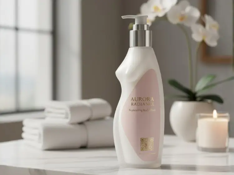 Skincare bottle with QR Code for product guide