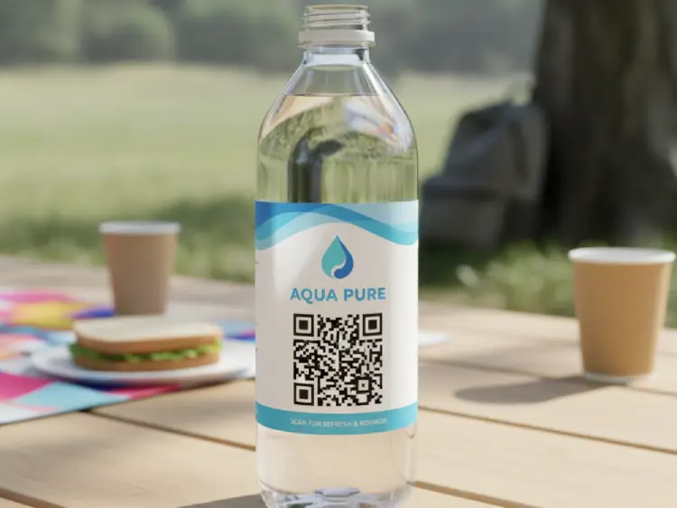 Water bottle featuring QR Code for brand info
