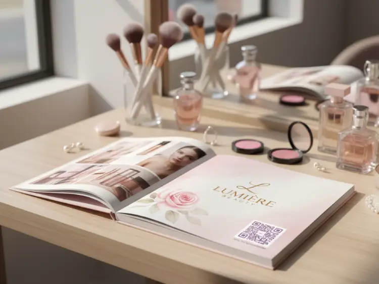 Cosmetics catalog with QR Code for beauty tips and product info