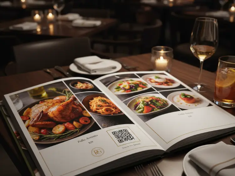Catalog featuring QR Code for restaurant menu and offers