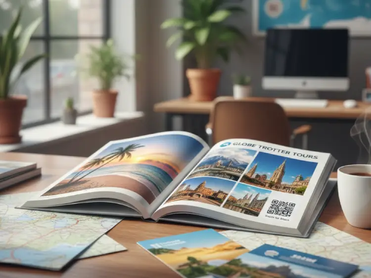 Travel catalog with QR Code for destinations and booking info