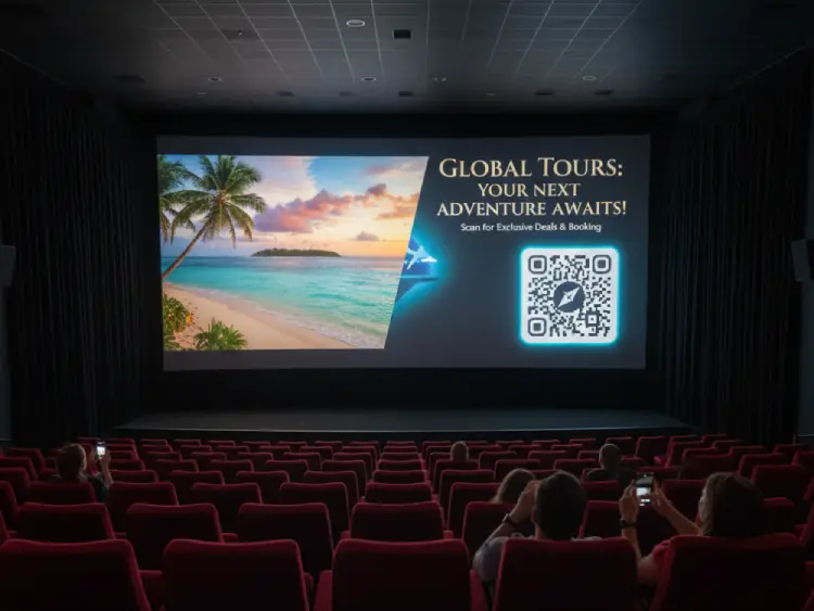 Cinema screen ad featuring QR Code for tourism campaign
