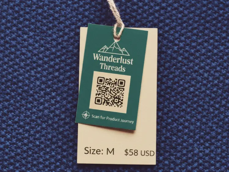 Handmade apparel tag with QR Code for authenticity