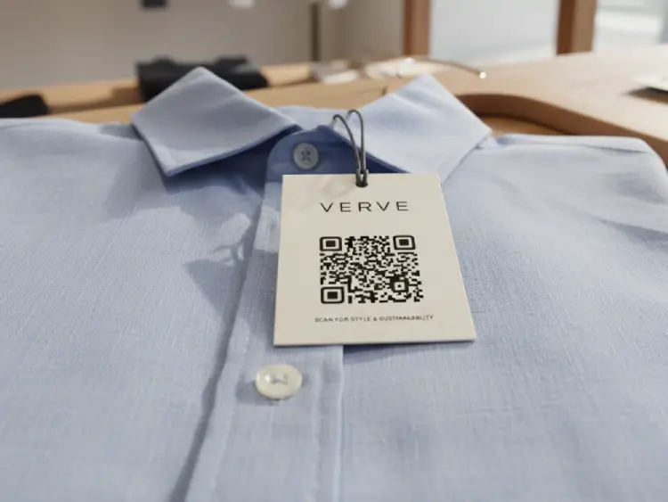 Shirt label showing QR Code for brand info