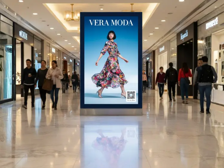 Shopping mall digital advertisement featuring QR Code for offers