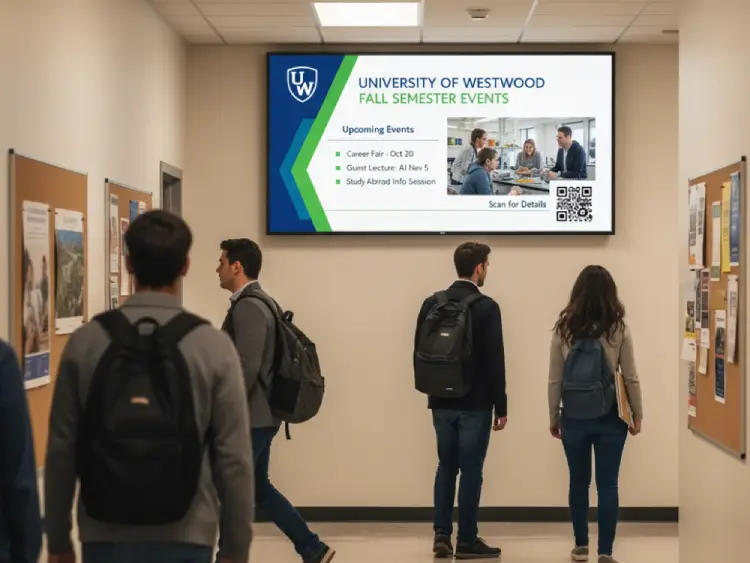 University information board with QR Code for admissions or event details