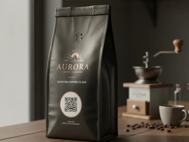 Coffee beans packaging with QR Code for brewing tips
