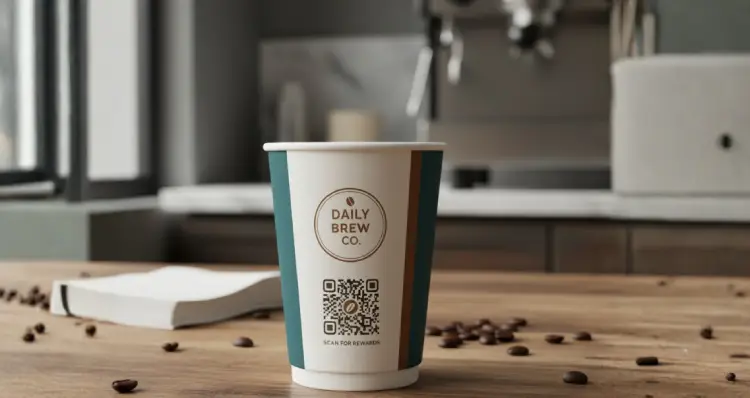 Coffee cup with QR Code for menu or offers