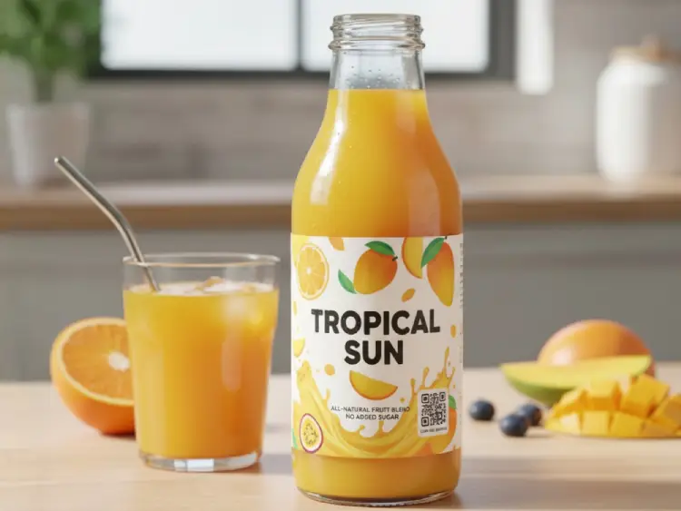 Fruit drink packaging with QR Code for product info