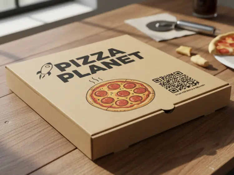 Pizza box featuring QR Code for ordering or deals