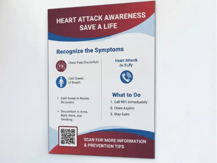 Heart attack infographic featuring QR Code for health tips or resources