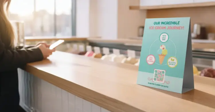Ice cream infographic with QR Code for flavors or promotions