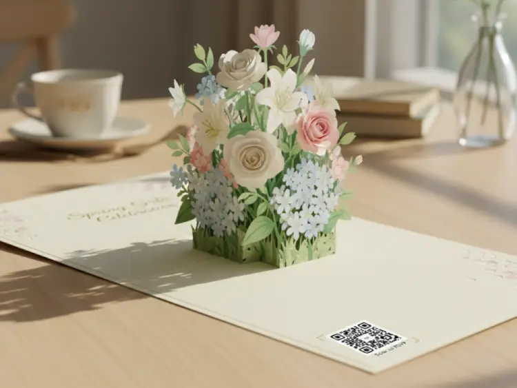 Pop-up 3D creative invitation with QR Code for art event details