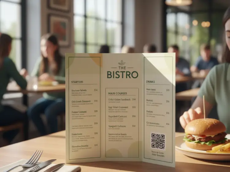 Cafe countertop board displaying QR Code for menu or promotions