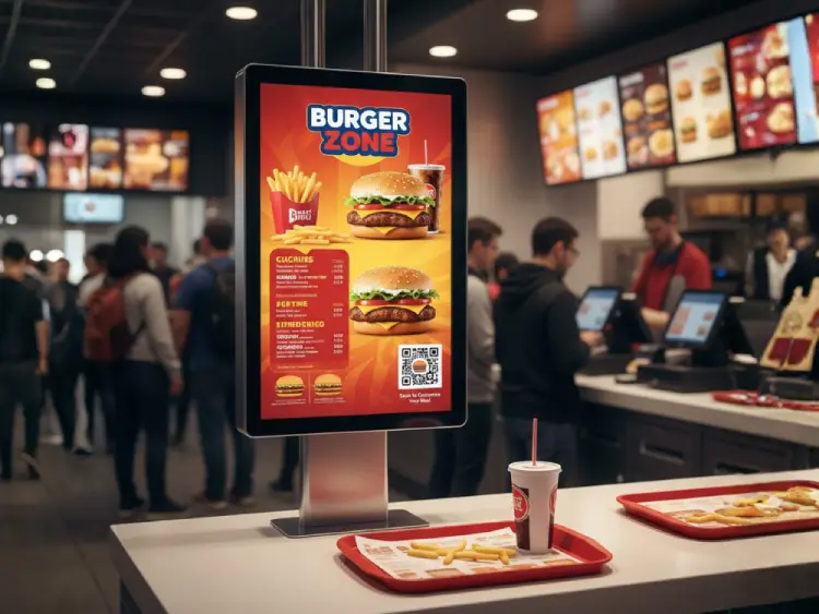 Fast food stand menu with QR Code for quick ordering