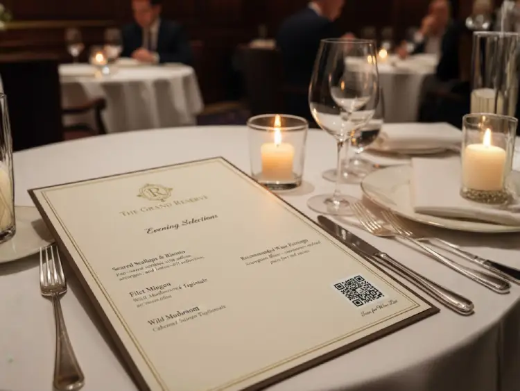 Restaurant table menu for casual dining with QR Code for ordering