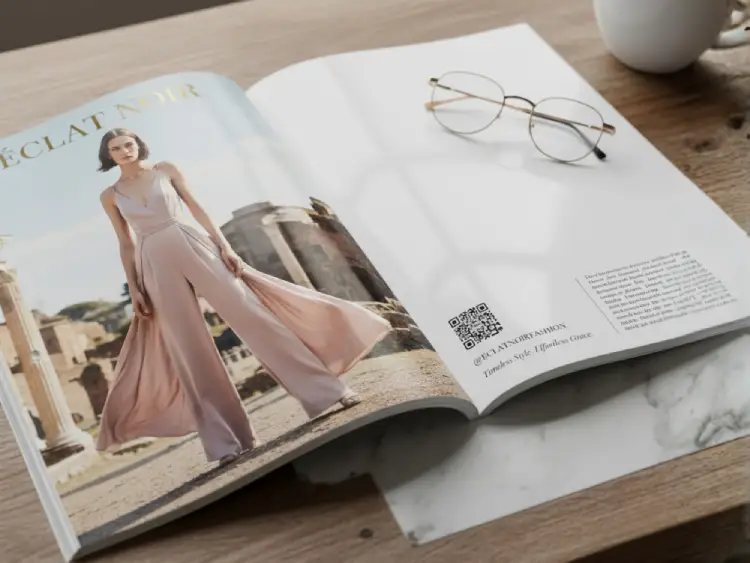 Fashion magazine page featuring QR Code for style details