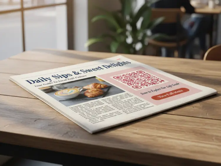 Food ad in newspaper with QR Code for deals or menu