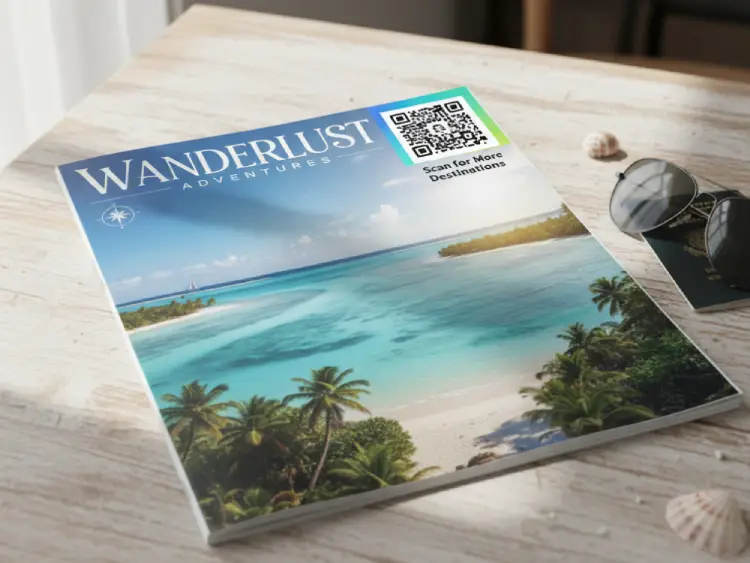 Travel magazine spread featuring QR Code for guides