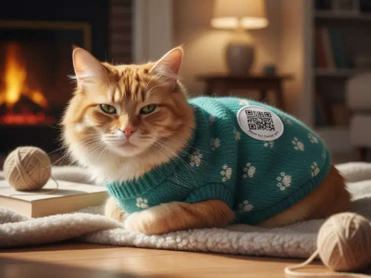 Cat dress tag with QR Code for pet details and emergency contact