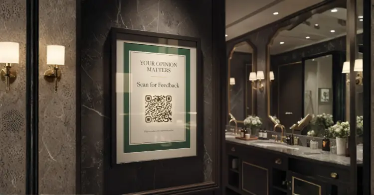Restaurant washroom poster with QR Code for customer feedback