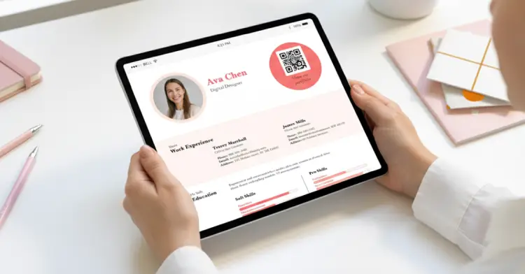 Digital resume with QR Code for portfolio and work samples