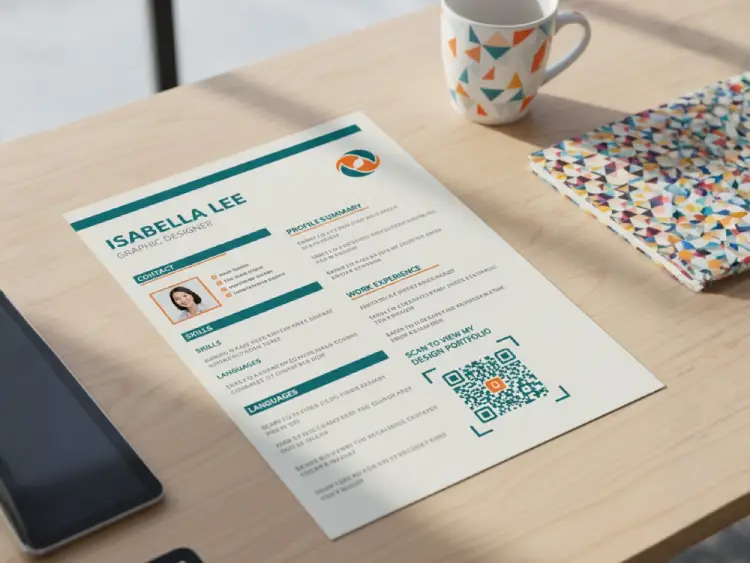Two-column resume with QR Code linking to portfolio or projects