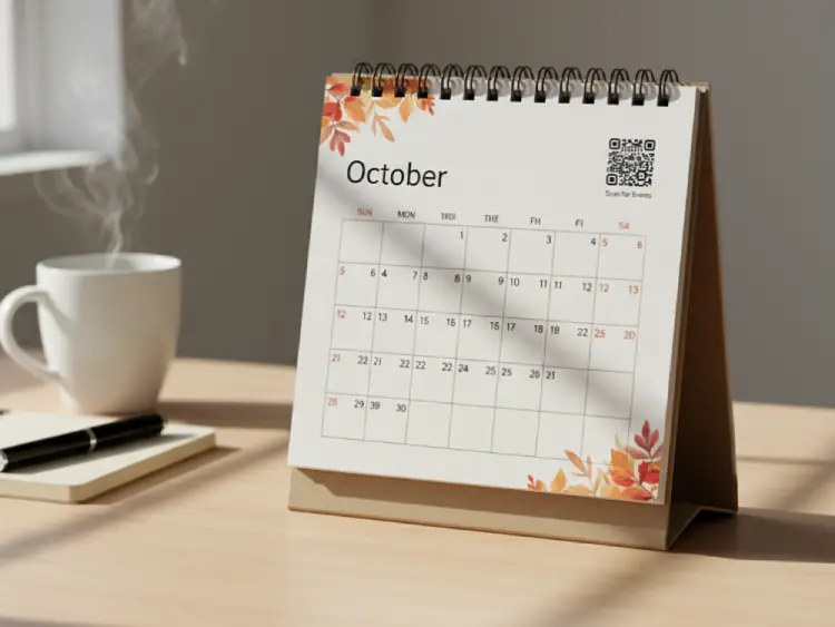 Desk calendar featuring QR Code