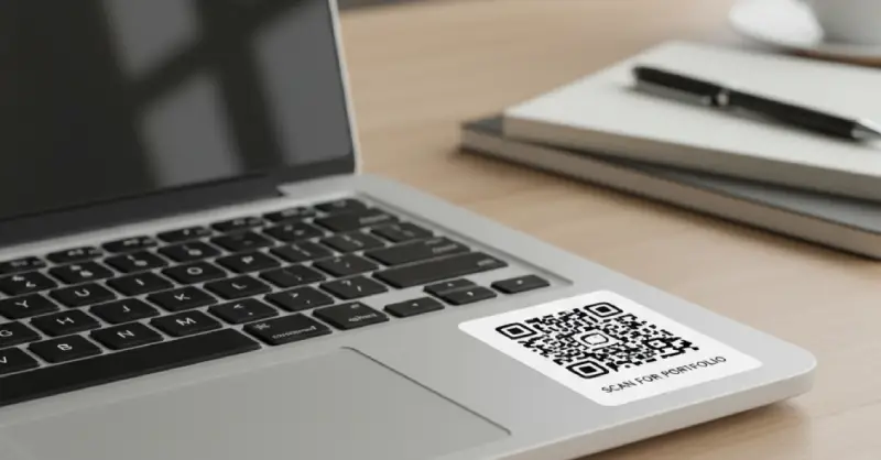 Sticker with QR Code on laptop for branding