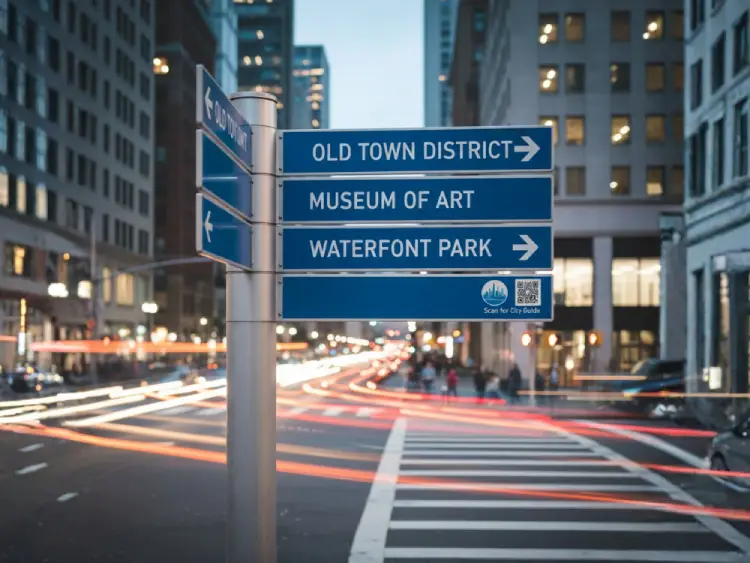 Road sign with QR Code for navigation or traffic updates