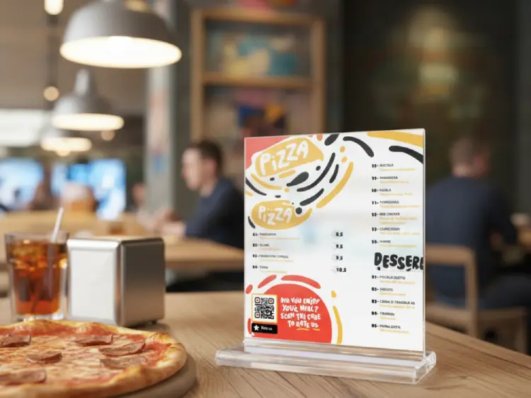 Pizza shop table tent with QR Code for online ordering