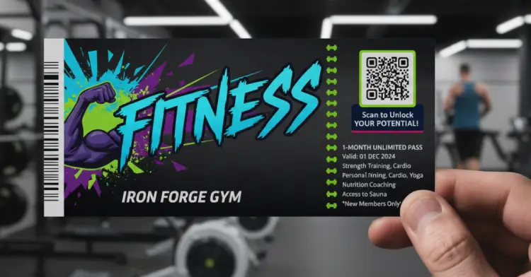 Gym entry ticket featuring QR Code for membership verification
