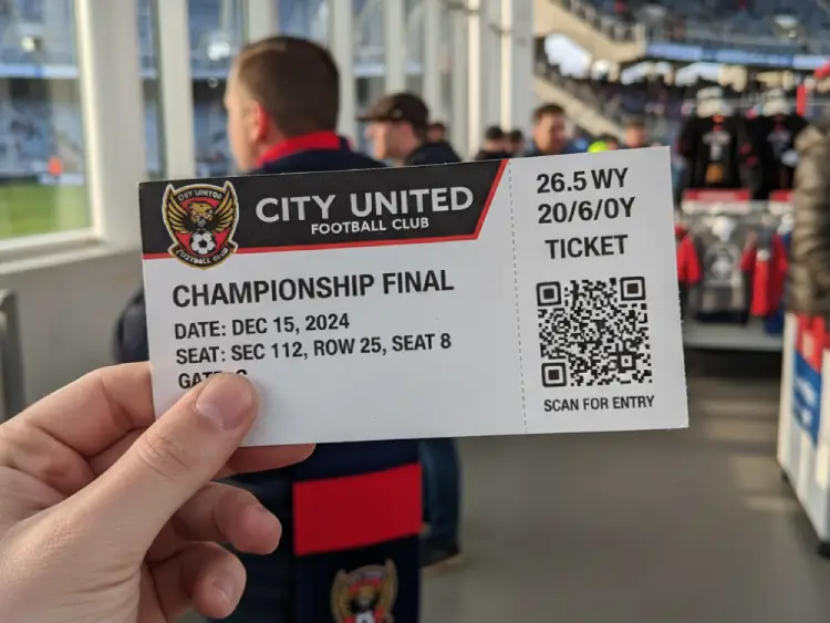Sports event ticket featuring QR Code for quick check-in
